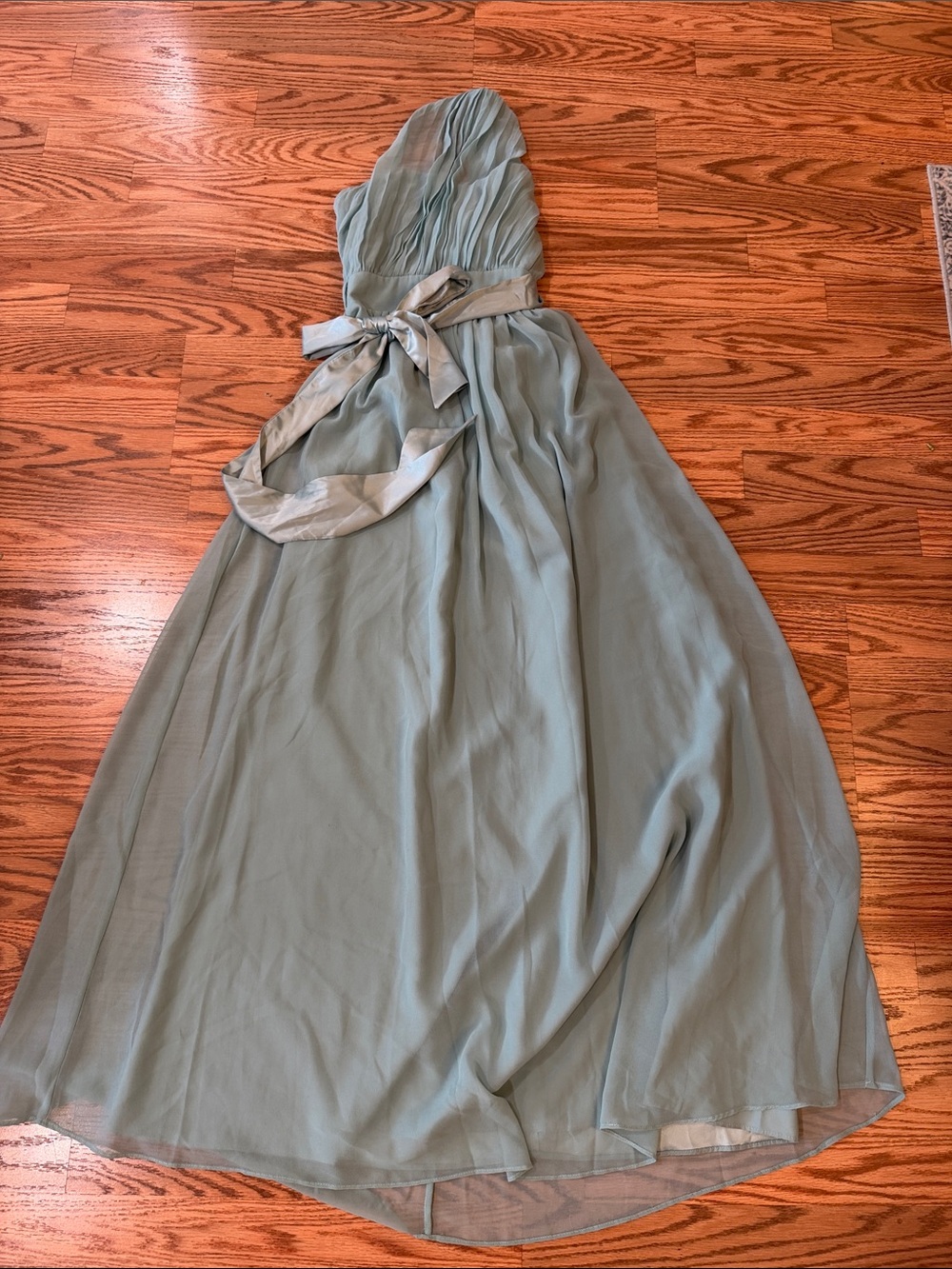 Elegant Strapless Chiffon Gown in Sage Green